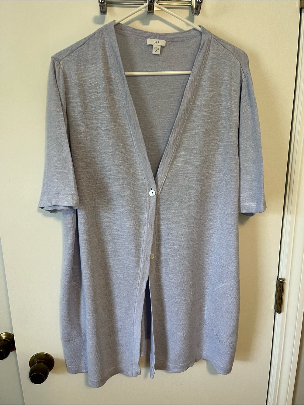 J. Jill Light Blue Short-Sleeve V-Neck Button Cardigan